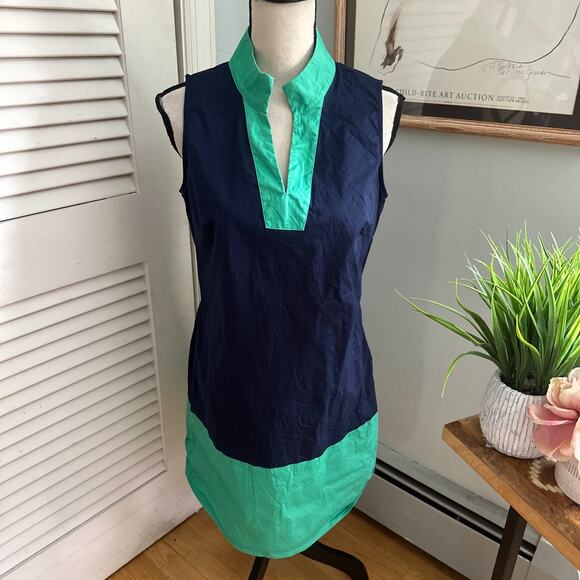 SAIL TO SABLE Dress Womens Medium Blue Green Mini Tunic Cotton Stretch Preppy - Picture 1 of 11